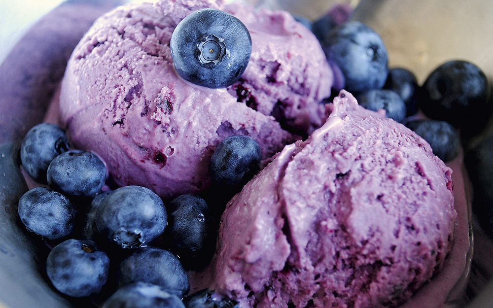 Close up of berries and ice cream